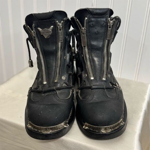 Harley‑Davidson Black Leather Harness Motorcycle Boots 9 Biker Grunge Moto - Picture 4 of 10